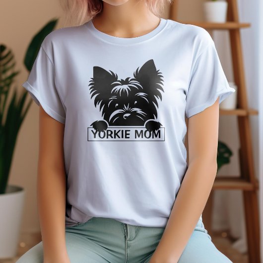 Peeking Yorkie Black Silhouette Yorkie Mom  トライブレンドＴシャツ
