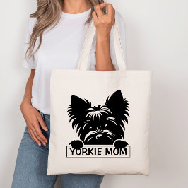 Peeking Yorkie Black Silhouette Yorkie Mom  トートバッグ