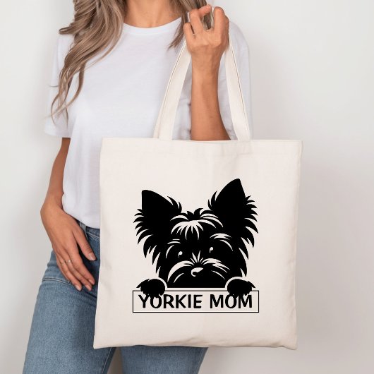 Peeking Yorkie Black Silhouette Yorkie Mom  トートバッグ
