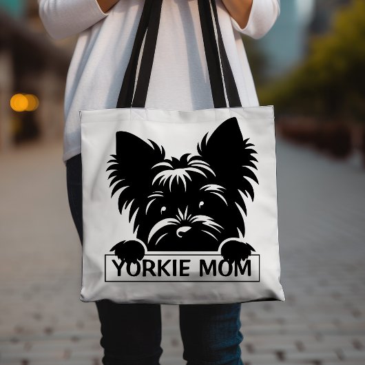 Peeking Yorkie Black Silhouette Yorkie Mom トートバッグ