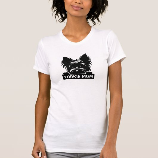 Peeking Yorkie Black Silhouette Yorkie Mom  Tシャツ (正面)