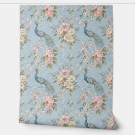 Peel and Stick Wallpaper – Vintage Peacock in Blue 壁紙