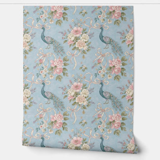 Peel and Stick Wallpaper – Vintage Peacock in Blue 壁紙