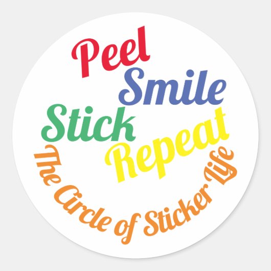 “Peel+Smile+Stick+Repeat”ステッカー ラウンドシール (正面)