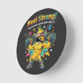Peel Strong! – バナナジムのモチベーション ラウンド壁時計 (傾斜)