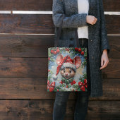 Peeping Christmas Mouse トートバッグ