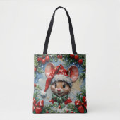 Peeping Christmas Mouse トートバッグ (正面)