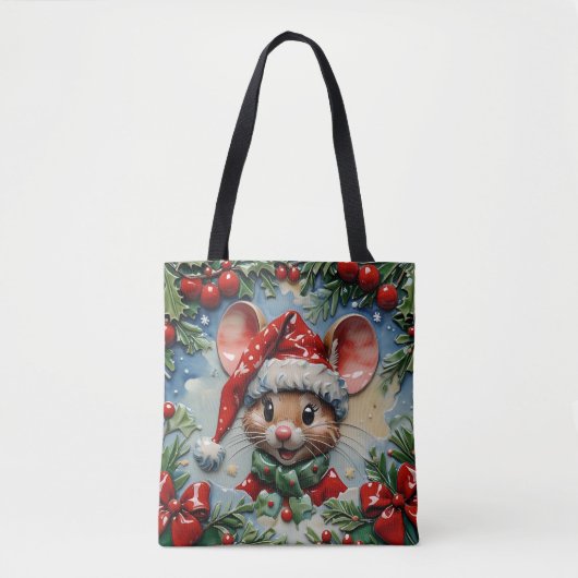 Peeping Christmas Mouse トートバッグ (正面)