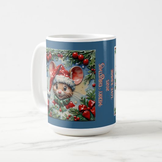 Peeping Christmas Mouse Customizable コーヒーマグカップ (正面左)