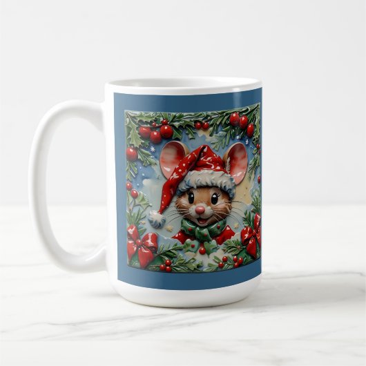 Peeping Christmas Mouse Customizable コーヒーマグカップ (左)
