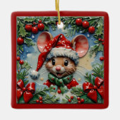 Peeping Christmas Mouse Customizable セラミックオーナメント (正面)