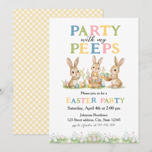 Peeps Easter Invitation Custom Kids Easter Party 招待状 (正面/裏面)