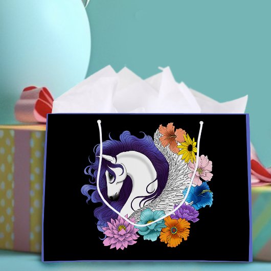 Pegasus Black Floral ラージペーパーバッグ