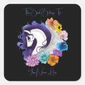 Pegasus Black Floral Bookplate  スクエアシール (正面)