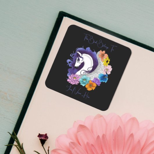 Pegasus Black Floral Bookplate  スクエアシール