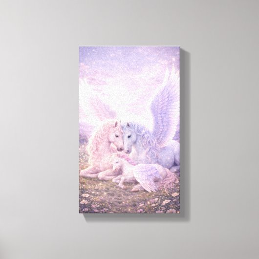 Pegasus Family – Soft Pastel Fantasy Canvas Art キャンバスプリント (正面)