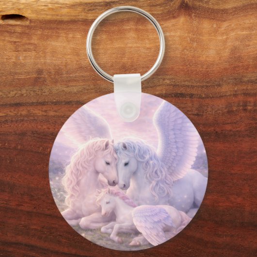 Pegasus Family – Soft Pastel Fantasy Canvas Art キーホルダー (裏面)
