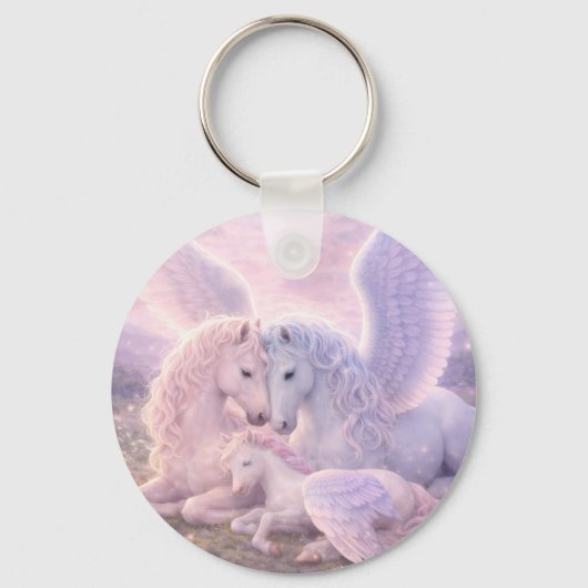 Pegasus Family – Soft Pastel Fantasy Canvas Art キーホルダー (裏面)