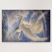 Pegasus Flying Between Earth And Moon Fantasy Art ジグソーパズル (横)