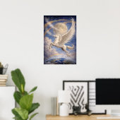 Pegasus Flying Between Earth And Moon Fantasy Art ポスター (ホームオフィス)