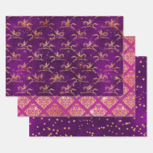 Pegasus & Gold Floral Pattern in Purple & Pink