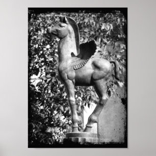 Pegasus in Black and White Grunge ポスター