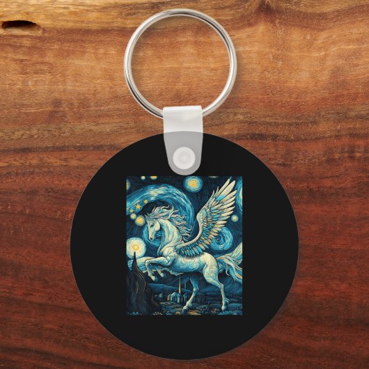 Pegasus Under Starry Night Sky Art Graphic Christm キーホルダー (正面)