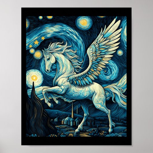 Pegasus Under Starry Night Sky Art Graphic Christm ポスター (正面)