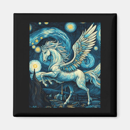 Pegasus Under Starry Night Sky Art Graphic Christm マグネット (正面)