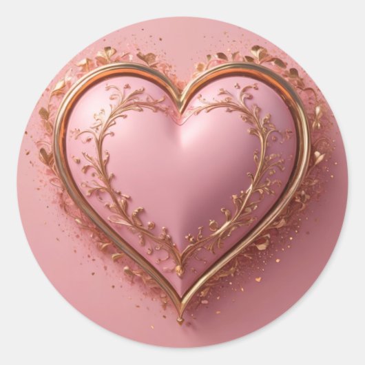 Pegatina corazón rosa con detalles dorados estétic ラウンドシール (正面)
