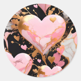 Pegatina corazones rosa con detalles dorados en fo ラウンドシール