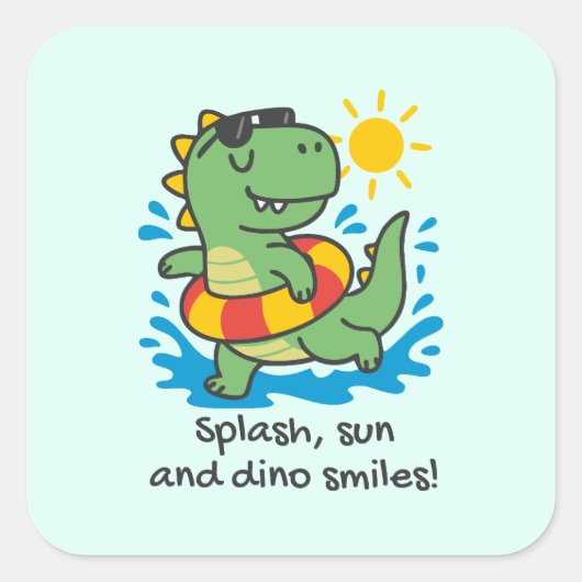 Pegatina infantil de dinosaurio veraniego con flot スクエアシール (正面)
