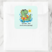Pegatina infantil de dinosaurio veraniego con flot スクエアシール (バッグ)
