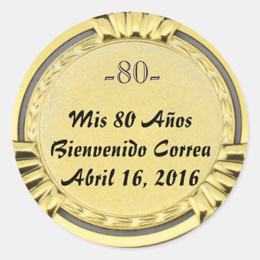 pegatina o sticker de medalla dorada cumpleaños ラウンドシール (正面)