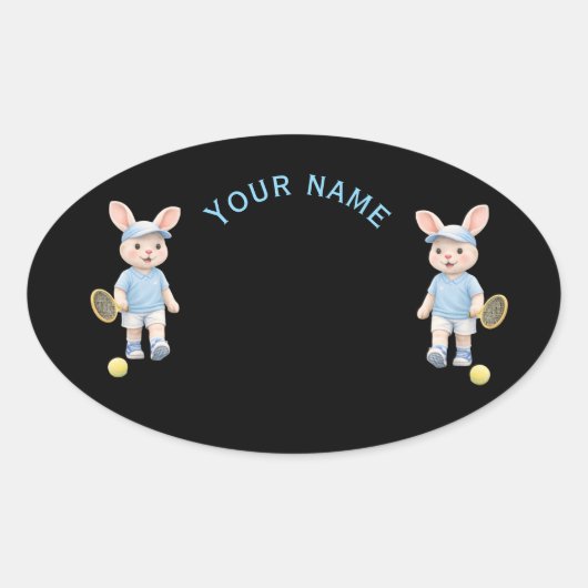 Pegatina Ovalada Cute Bunny School Name Label 楕円形シール (正面)