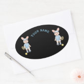Pegatina Ovalada Cute Bunny School Name Label 楕円形シール (封筒)