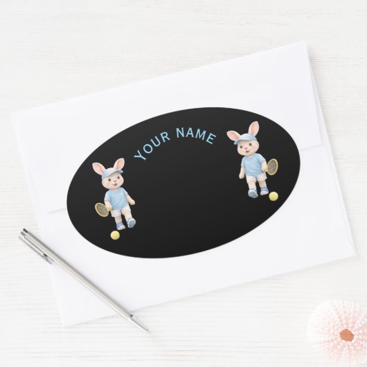 Pegatina Ovalada Cute Bunny School Name Label 楕円形シール (封筒)