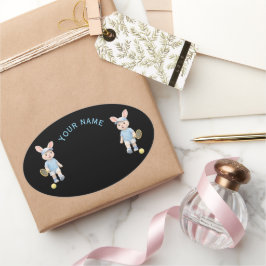 Pegatina Ovalada Cute Bunny School Name Label 楕円形シール