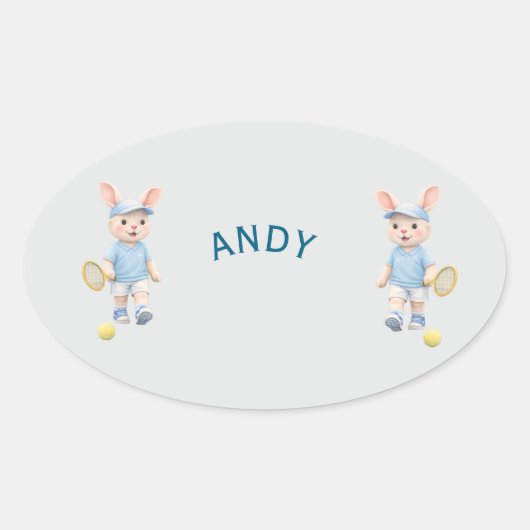 Pegatina Ovalada Cute Bunny School Name Label 楕円形シール (正面)