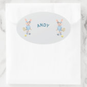 Pegatina Ovalada Cute Bunny School Name Label 楕円形シール (バッグ)