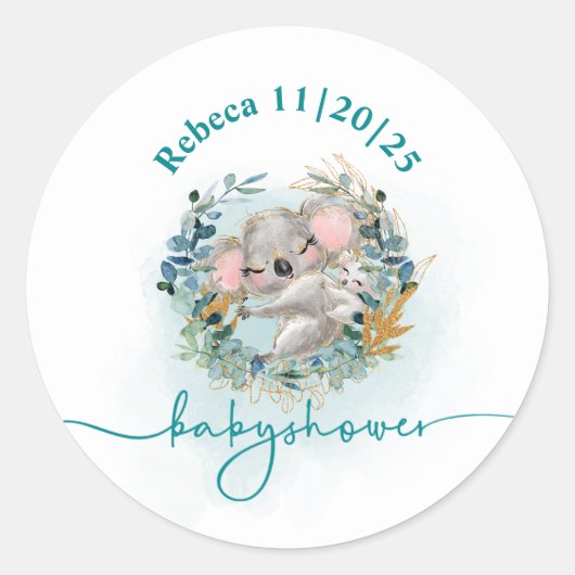 Pegatina redonda Baby Shower "Baby Koala" ラウンドシール (正面)