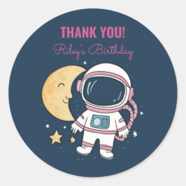 Pegatina Redonda Cumpleaños Astronauta Pink Blue ラウンドシール