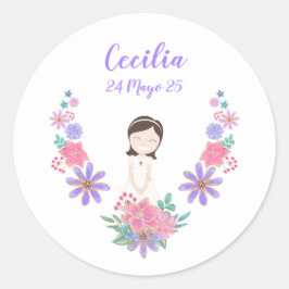 Pegatina redonda Primera Comunión CECILIA ラウンドシール