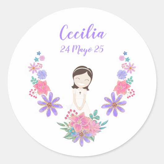 Pegatina redonda Primera Comunión CECILIA ラウンドシール (正面)