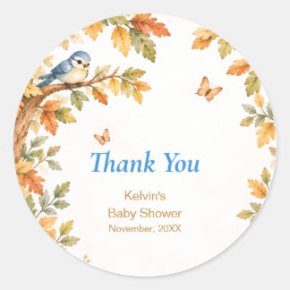 Pegatina Redonda Watercolor Fall Autumn Baby Boy ラウンドシール