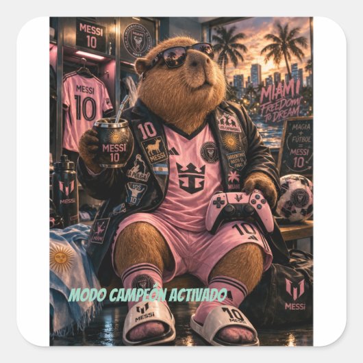 Pegatinas Capibarra 10. Modo campeón activado. スクエアシール (正面)