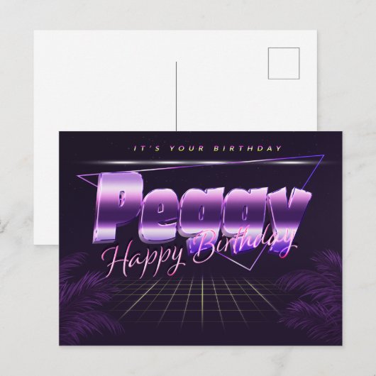 Peggy Name Vorname lila Postkarte Geburtstag ポストカード (正面/裏面)