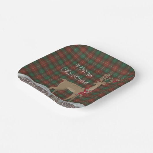 PEI地方タータンチェックとクリスマスディアー ペーパープレート (傾斜あり)