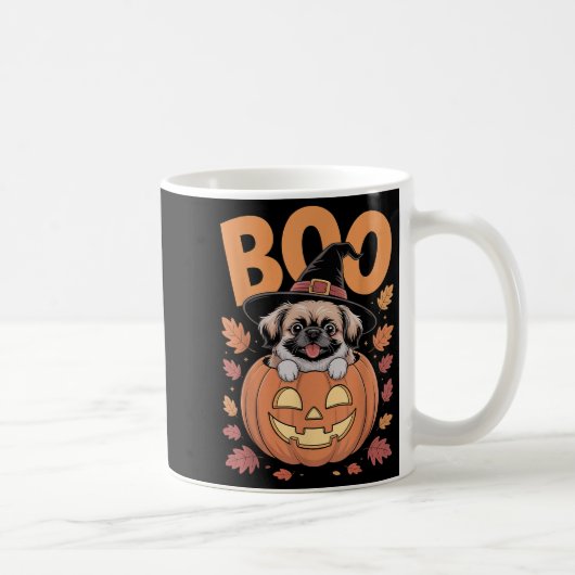 Peke Costume On Pumpkin Halloween Pekingese コーヒーマグカップ (右)