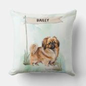 Pekinese Watercolor Personalized Dog クッション (正面)